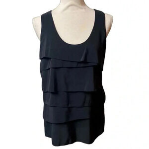 Aqua Tiered Racerback Blouse Large Black Sleeveless Scoopneck Layered Top